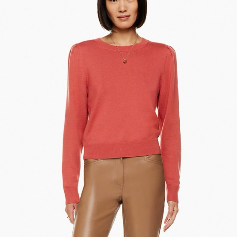 ARITZIA Wilfred 100% Soft Wool Dusty Coral Crewneck Sweater Puff Sleeve S Size
